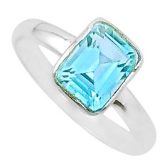 925 silver 2.08cts faceted natural blue topaz octagan shape ring size 7 u35328
