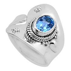 925 silver 2.43cts faceted natural blue topaz oval adjustable ring size 5 n49985