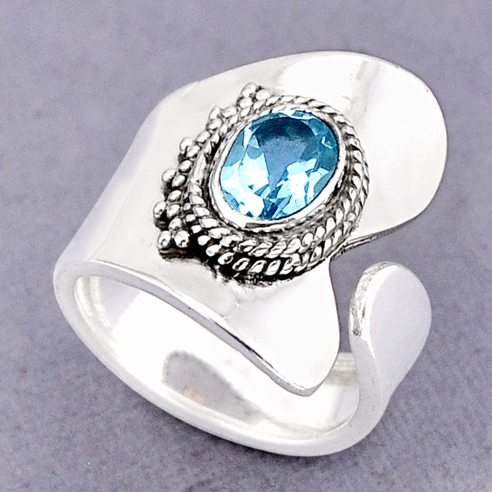 925 silver 1.99cts faceted natural blue topaz oval adjustable ring size 7 y75350