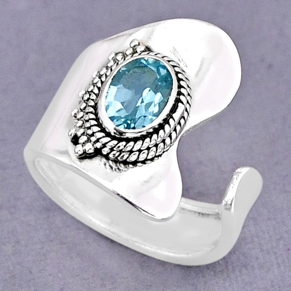 925 silver 2.02cts faceted natural blue topaz oval adjustable ring size 7 y75370