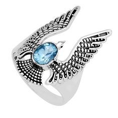 925 silver 1.51cts faceted natural blue topaz oval eagle ring size 8.5 n32866