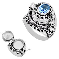 925 silver 2.07cts faceted natural blue topaz poison box ring size 6.5 n43733