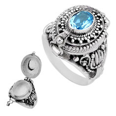 925 silver 1.89cts faceted natural blue topaz poison box ring size 8.5 n43746