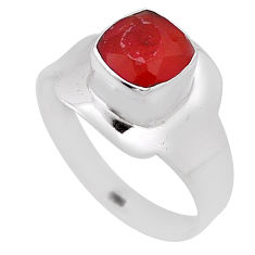 925 silver 2.27cts faceted natural cornelian (carnelian) ring size 7.5 n34691