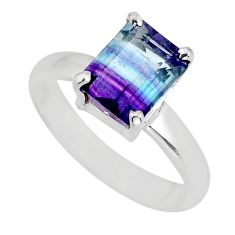 925 silver 3.29cts faceted natural fluorite octagan shape ring size 7.5 y78034