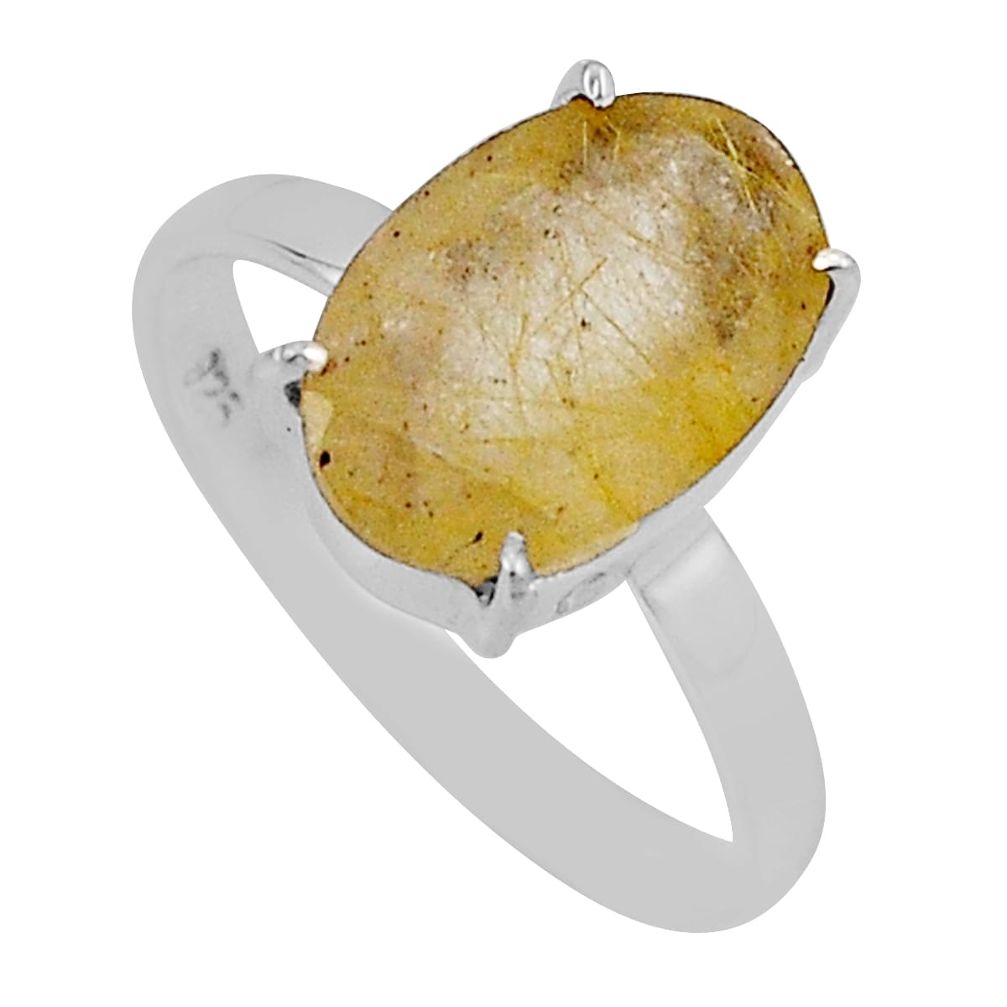 925 silver 4.54cts faceted natural golden tourmaline rutile ring size 8.5 n33683
