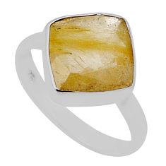 925 silver 5.13cts faceted natural golden tourmaline rutile ring size 7.5 n33686