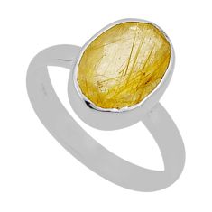 925 silver 4.51cts faceted natural golden tourmaline rutile ring size 6.5 n33689