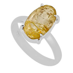 925 silver 3.33cts faceted natural golden tourmaline rutile ring size 6.5 n33693