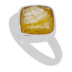 925 silver 4.54cts faceted natural golden tourmaline rutile ring size 6.5 n33698