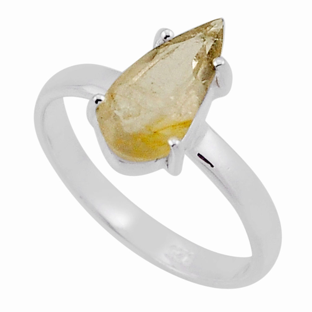 925 silver 2.85cts faceted natural golden tourmaline rutile ring size 8 n39854