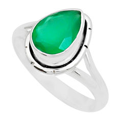925 silver 2.70cts faceted natural green chalcedony pear ring size 8.5 y13703