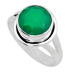 925 silver 4.60cts faceted natural green chalcedony round ring size 6.5 y13723