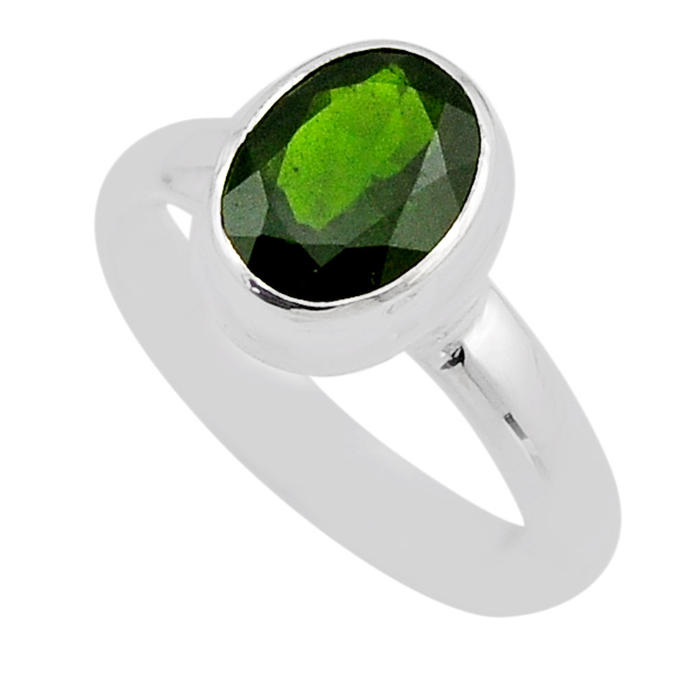 925 silver 3.10cts faceted natural green chrome diopside oval ring size 6 y85623