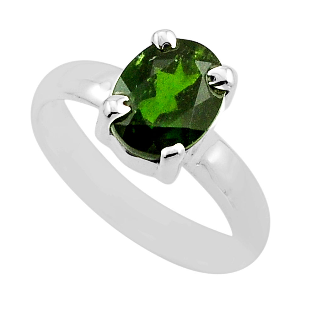 925 silver 2.57cts faceted natural green chrome diopside oval ring size 6 y85634