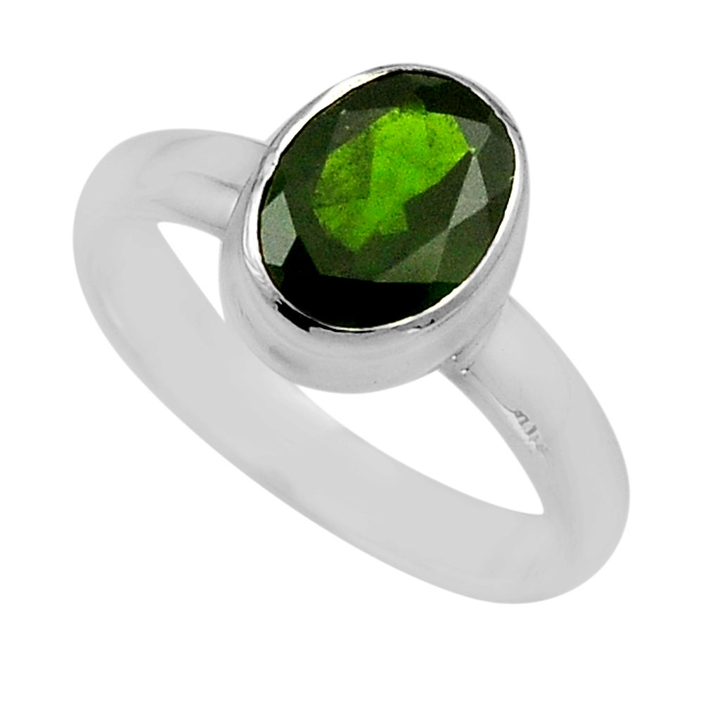 925 silver 3.10cts faceted natural green chrome diopside oval ring size 7 y85637