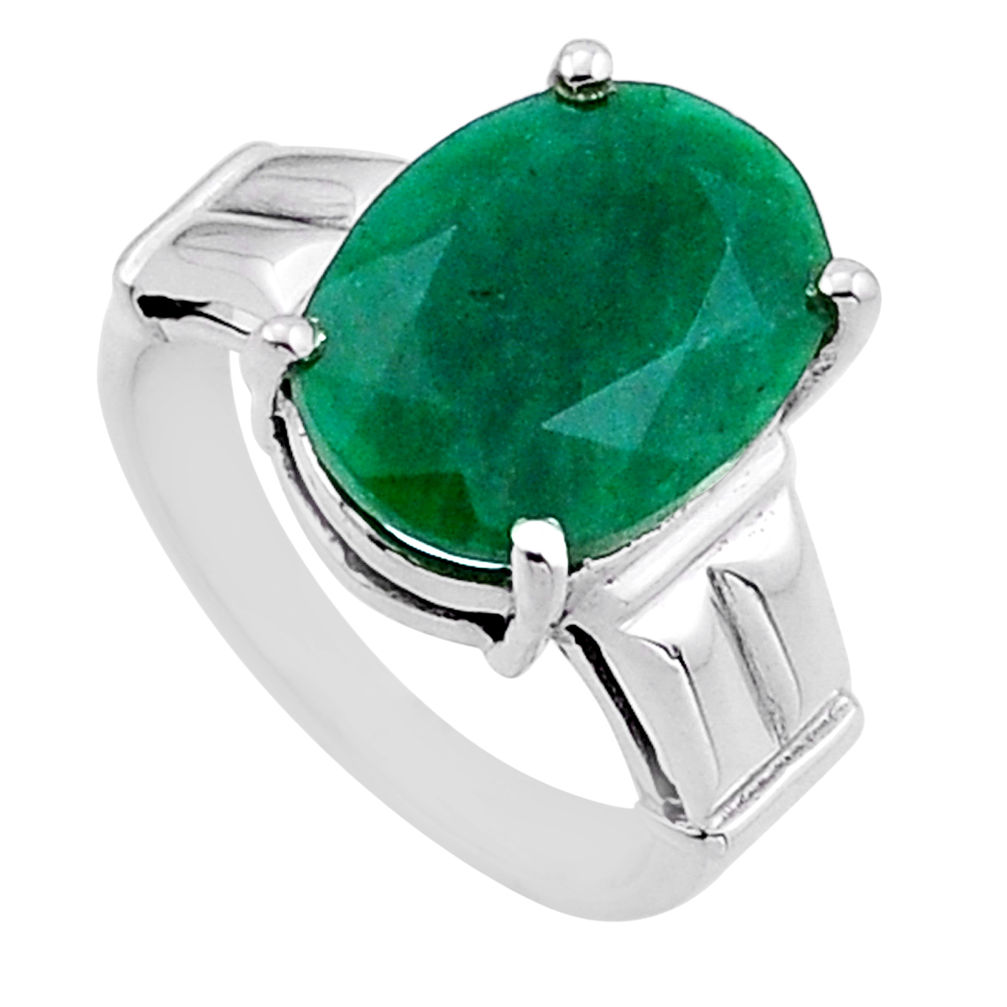 925 silver 6.04cts faceted natural green emerald oval ring jewelry size 6 n50980