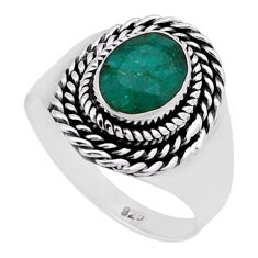 925 silver 2.13cts faceted natural green emerald oval shape ring size 6.5 n40207