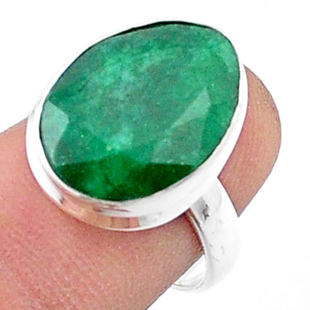 925 silver 10.85cts faceted natural green emerald oval shape ring size 7 u34935