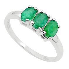 925 silver 2.70cts faceted natural green emerald oval shape ring size 8 u35860