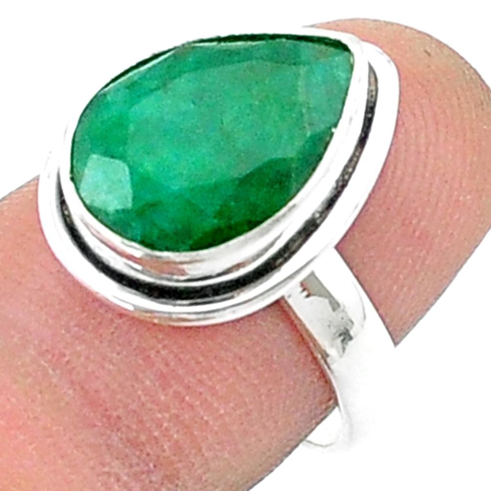 925 silver 7.73cts faceted natural green emerald pear shape ring size 7 u34951