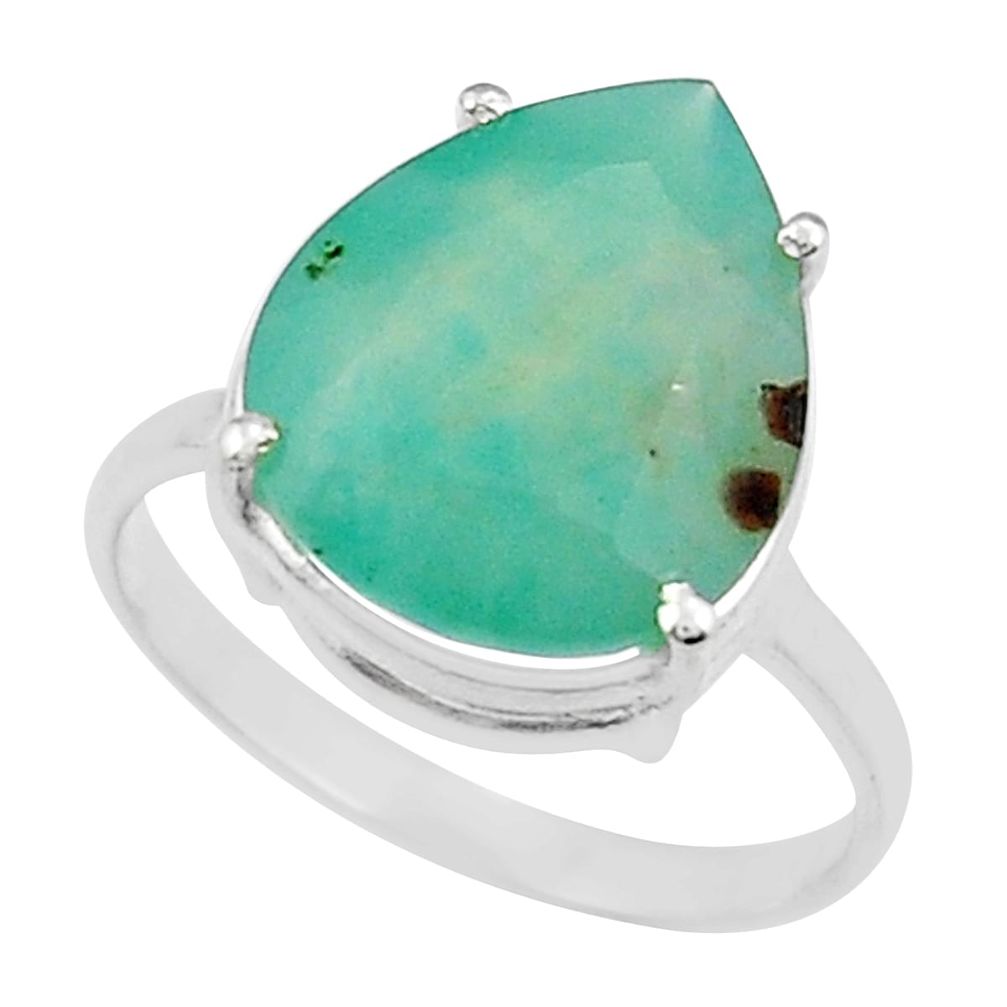 925 silver 6.97cts faceted natural green gem silica pear ring size 6.5 y25811