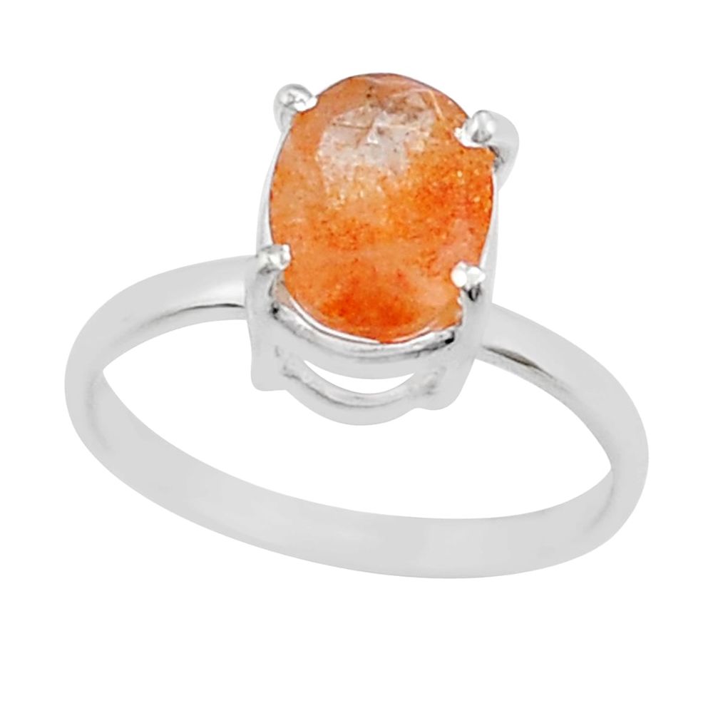 925 silver 2.72cts faceted natural orange sunstone oval ring size 6.5 y25844