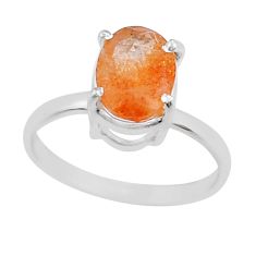 925 silver 2.72cts faceted natural orange sunstone oval ring size 6.5 y25844