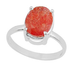 925 silver 3.67cts faceted natural orange sunstone oval ring size 5.5 y25847