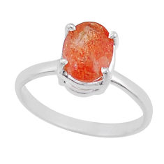 925 silver 2.74cts faceted natural orange sunstone oval ring size 6.5 y25860