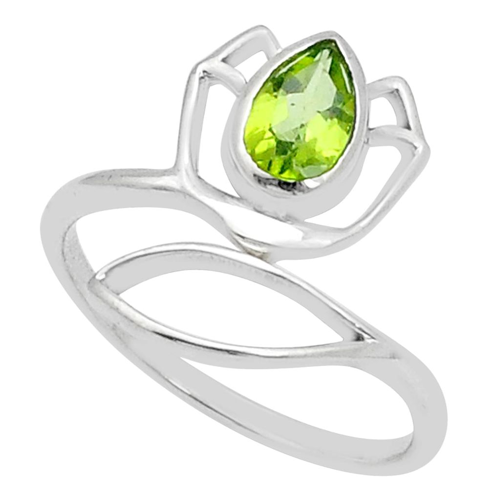 925 silver 2.12cts faceted natural peridot adjustable lotus ring size 10 u75584