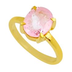 925 silver 3.67cts faceted natural pink morganite oval gold ring size 6.5 y24196