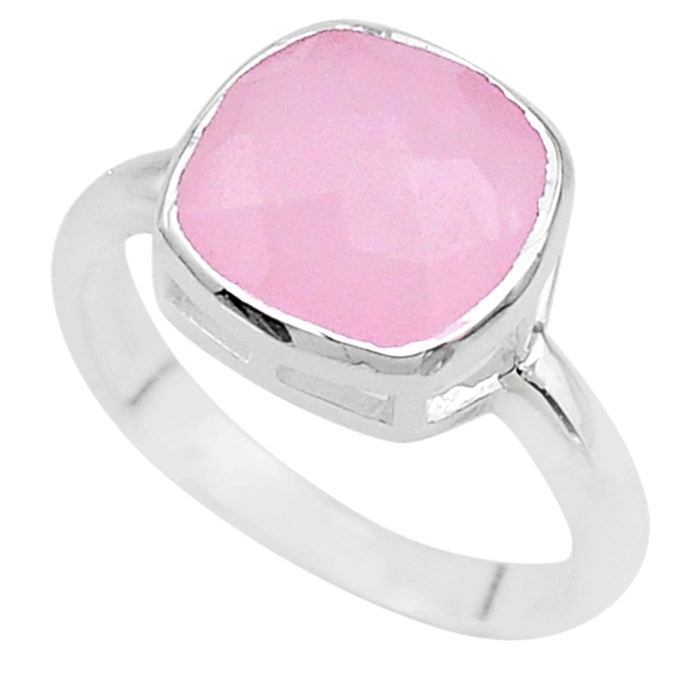 925 silver 5.22cts faceted natural pink rose quartz cushion ring size 7 t12150