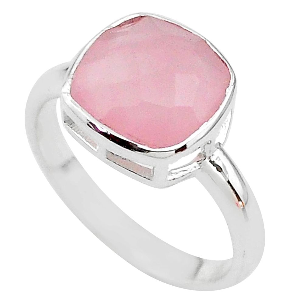 925 silver 4.86cts faceted natural pink rose quartz cushion ring size 8 t12135