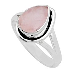 925 silver 2.53cts faceted natural pink rose quartz pear ring size 7.5 y13744