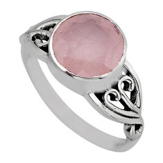 925 silver 5.09cts faceted natural pink rose quartz round ring size 8.5 y80727
