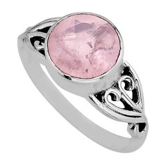 925 silver 5.30cts faceted natural pink rose quartz round ring size 8.5 y80736
