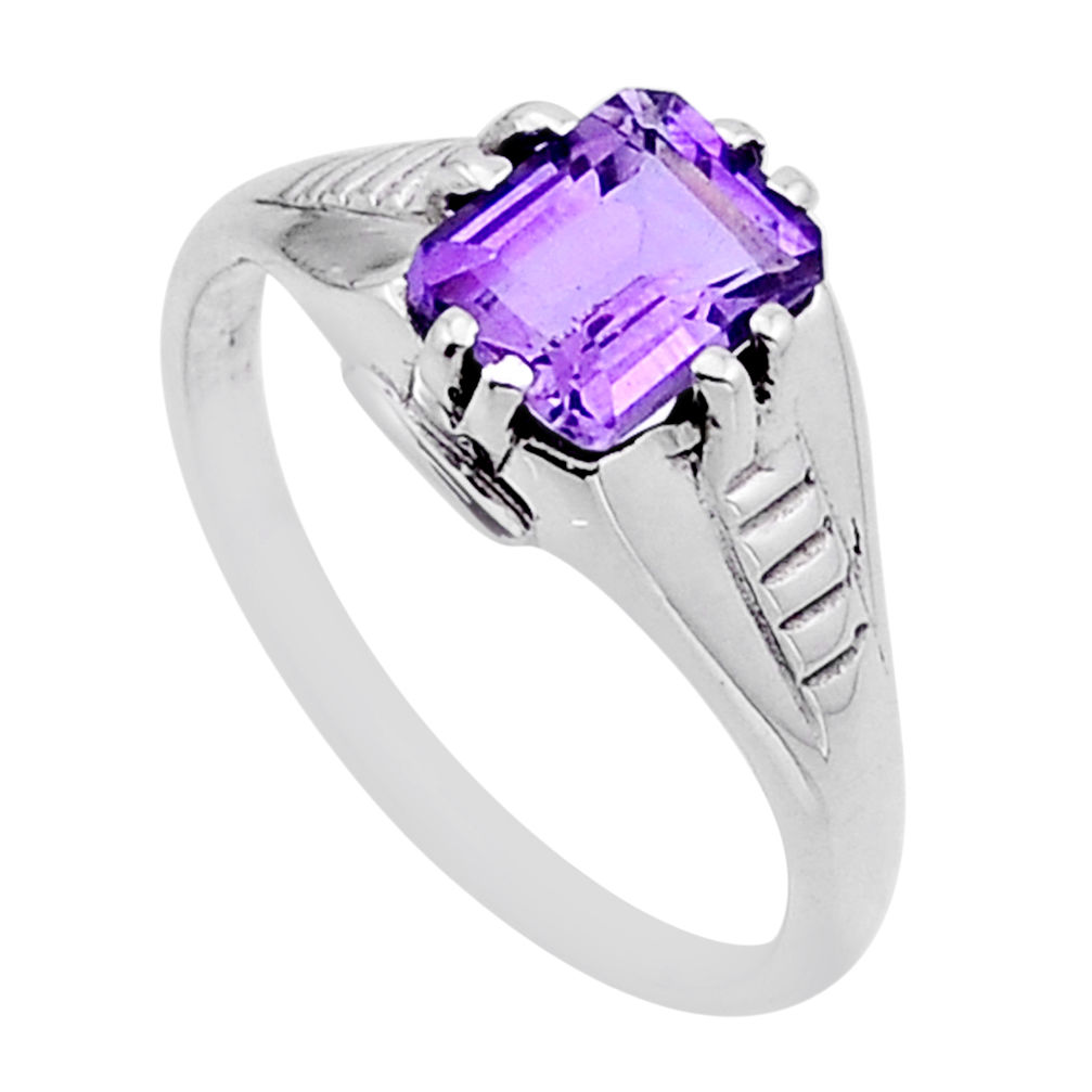 925 silver 1.99cts faceted natural purple amethyst octagan ring size 8 n54923
