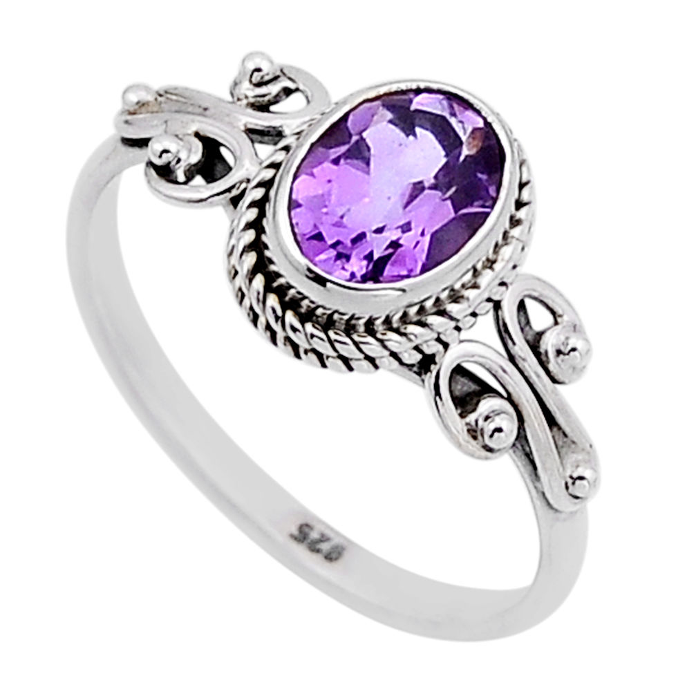 925 silver 1.81cts faceted natural purple amethyst oval ring size 6.5 n52905