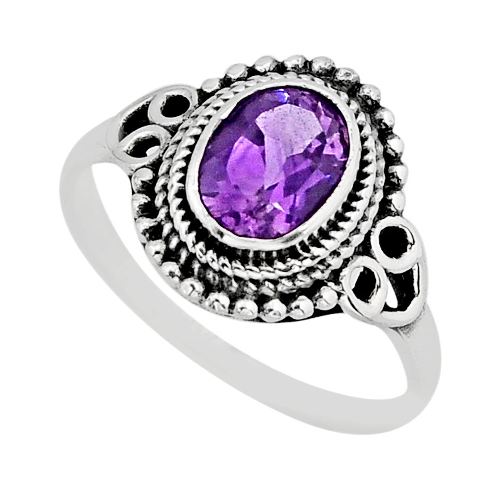 925 silver 2.20cts faceted natural purple amethyst oval ring size 8.5 y75937