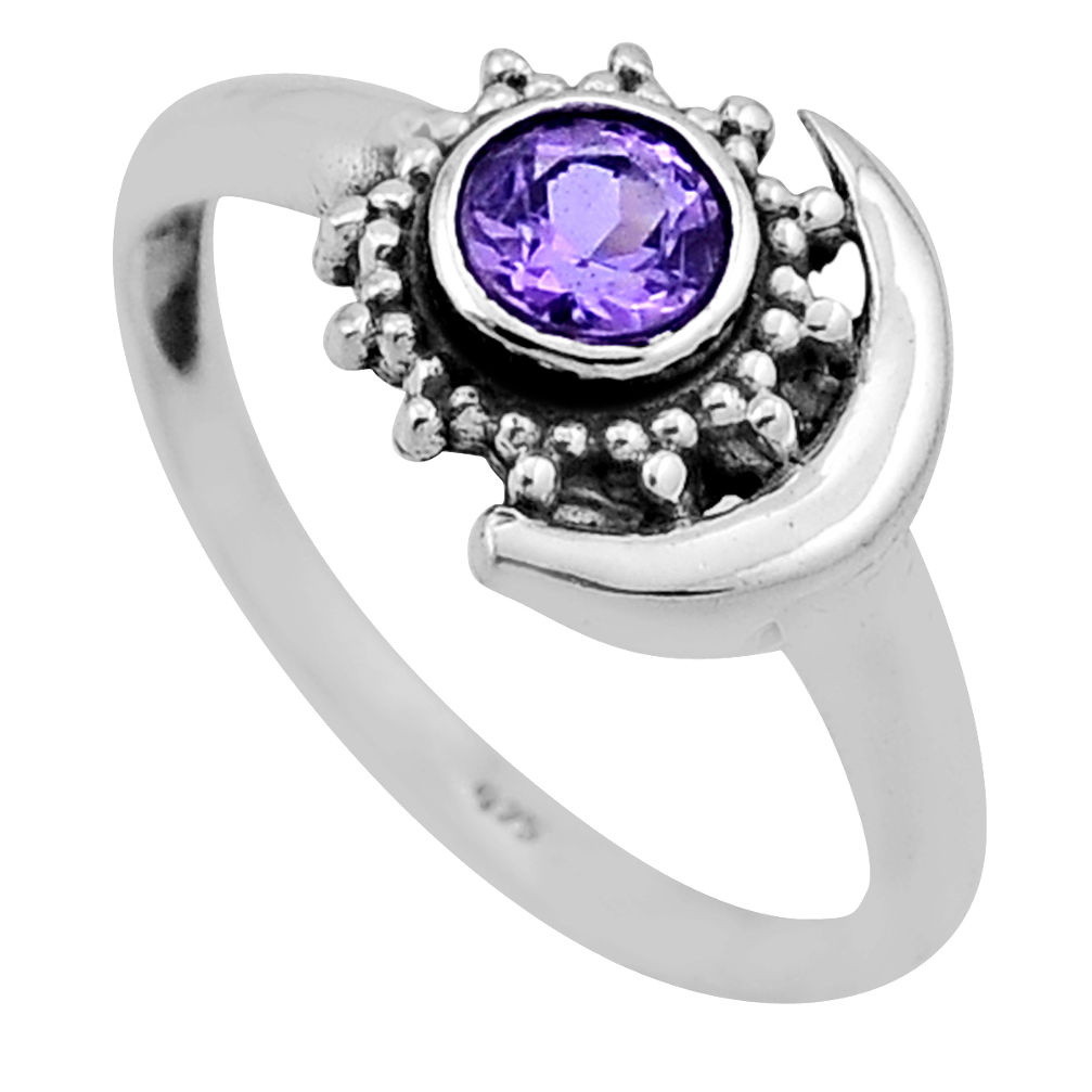 925 silver 0.82cts faceted natural purple amethyst round moon ring size 9 n47342