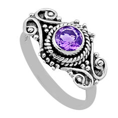 925 silver 0.76cts faceted natural purple amethyst round ring size 5.5 n45637