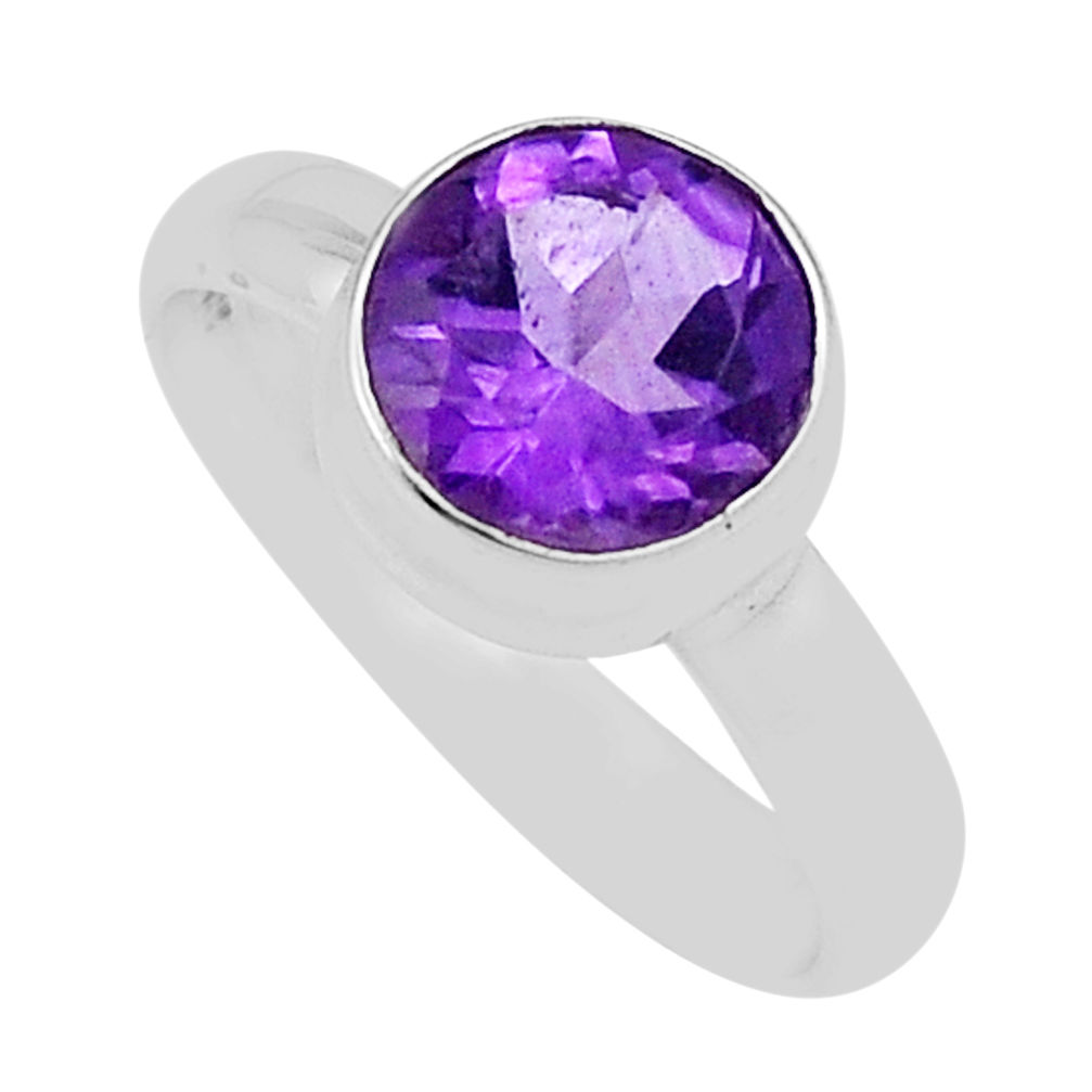 925 silver 3.05cts faceted natural purple amethyst round ring size 7 n35257
