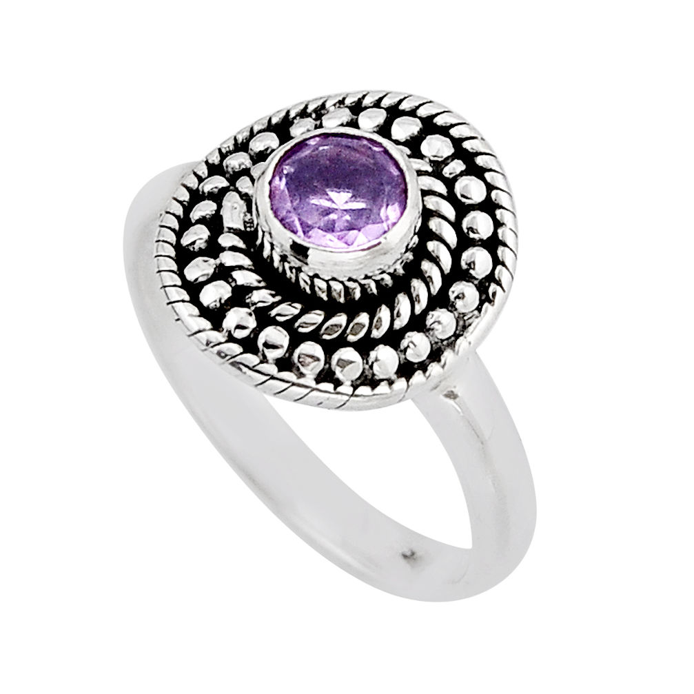 925 silver 0.81cts faceted natural purple amethyst round ring size 6.5 y60337