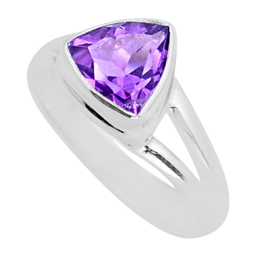 925 silver 3.02cts faceted natural purple amethyst trillion ring size 7.5 y16350