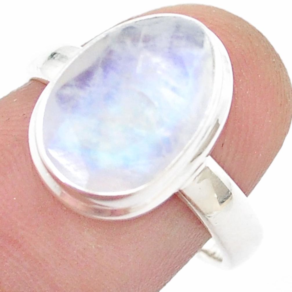 925 silver 5.28cts faceted natural rainbow moonstone fancy ring size 8 u46445