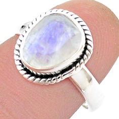 925 silver 4.29cts faceted natural rainbow moonstone fancy ring size 7.5 u46494