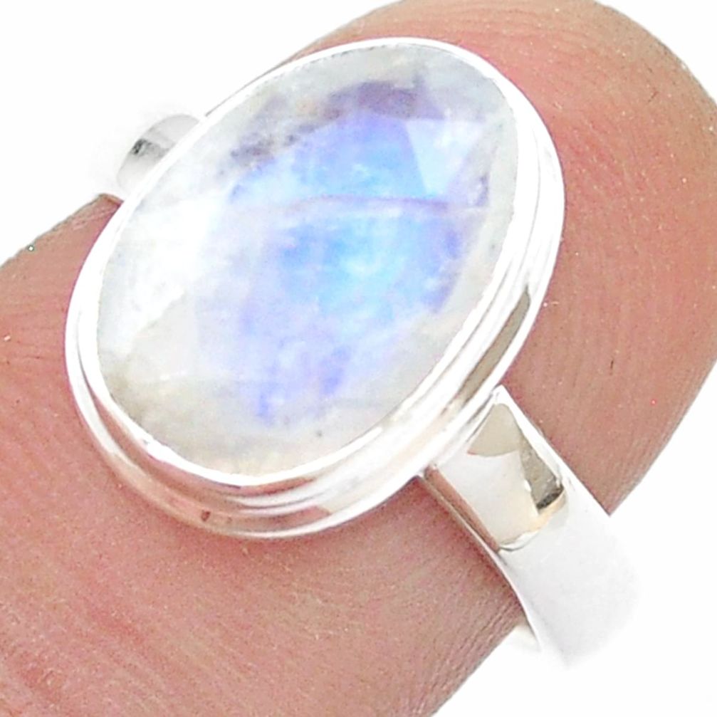 925 silver 5.00cts faceted natural rainbow moonstone fancy ring size 7.5 u46499