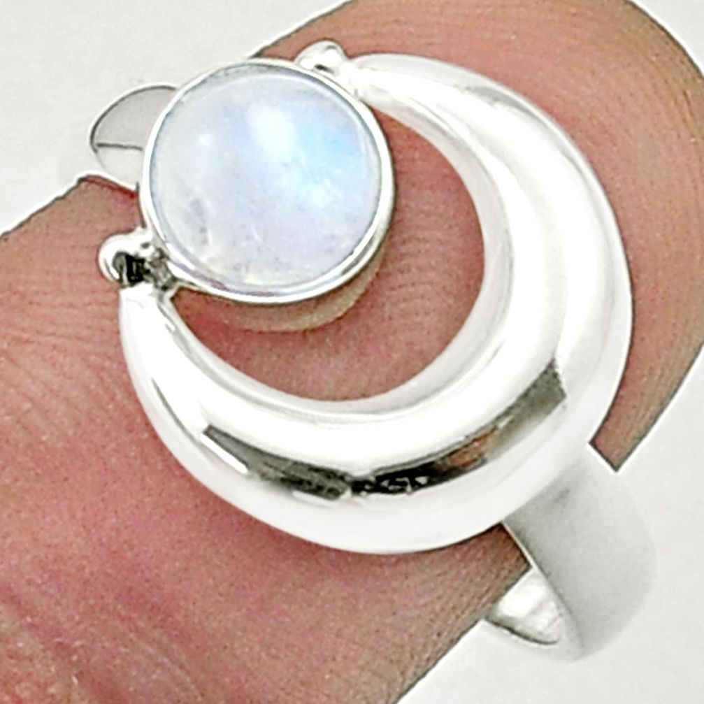 925 silver 1.07cts faceted natural rainbow moonstone moon ring size 8 u36644