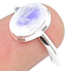 925 silver 2.76cts faceted natural rainbow moonstone oval ring size 8.5 u34123